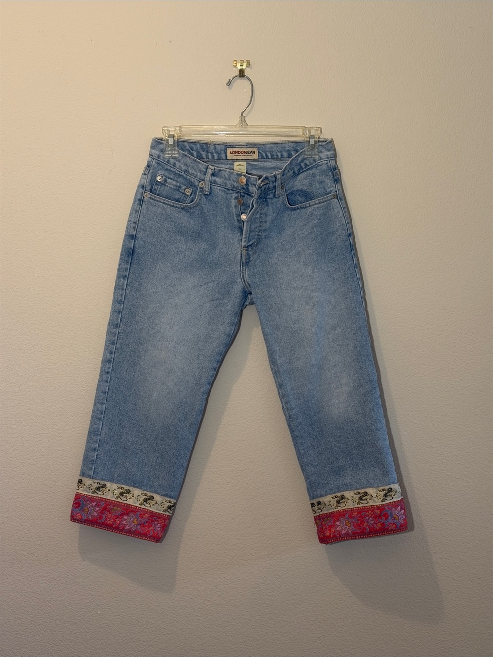 LVTG Y2K  Light Blue Cropped Jean with Asian style detailed Cuffs